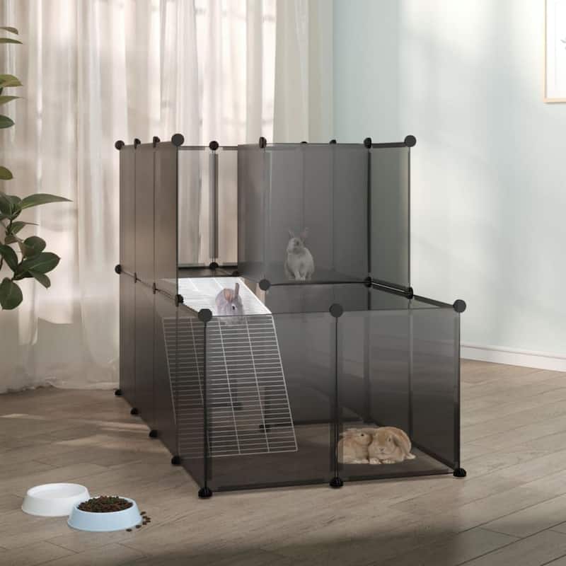 vidaXL Small Animal Cage Black/Transparent 55.9"x29.1"x36.6" PP and Steel - Black