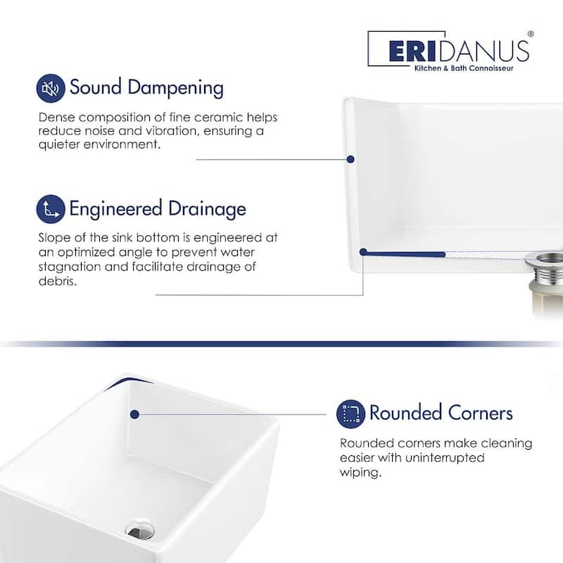 Eridanus 21" x 16" Ceramic Salena Farmhouse Kitchen Sink with Grids - 21" x 16"