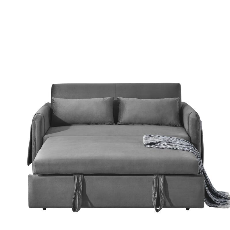 Pull-Out Velvet Couch with Chaise and Storage, Ideal for Apartments and Guest Rooms