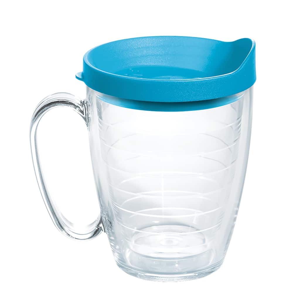 Tervis Clear & Colorful Lidded Made in USA Double Walled Insulated Travel Tumbler, Turquoise Lid - 16oz Mug