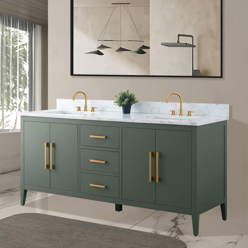 Vanity Art 72" Double Sink Bathroom Vanity Cabinet with Engineered Marble Top