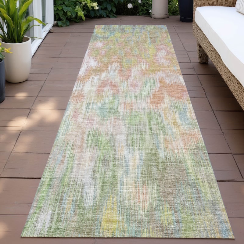 Machine Washable Indoor/Outdoor Modern Watercolor Chantille Rug - Coral - 2'3" x 7'6"