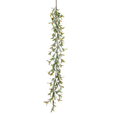 Puleo International 60" Artificial Mistletoe Spring Garland with Berries, Green/Yellow