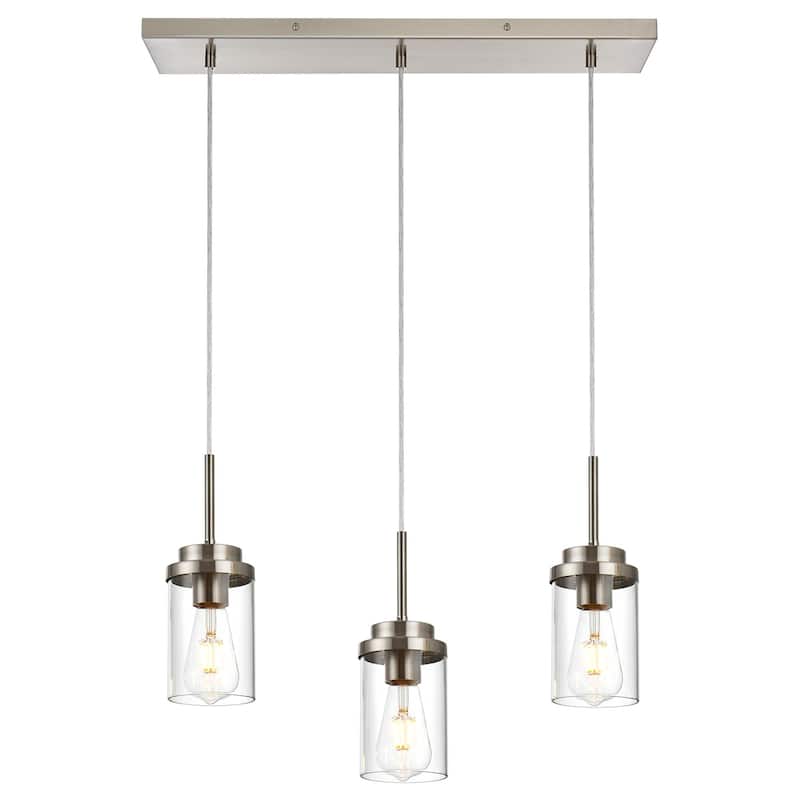 Kitchen Pendant Lighting Over Island 3 Lights Linear Chandelier, Light Fixtures Ceiling Hanging Lamp with Clear Glass Shade - Black