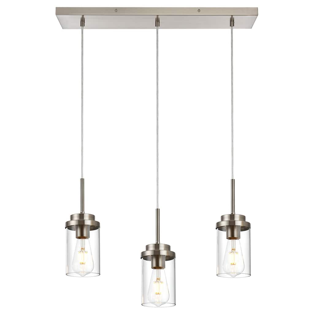 Kitchen Pendant Lighting Over Island 3 Lights Linear Chandelier, Light Fixtures Ceiling Hanging Lamp with Clear Glass Shade