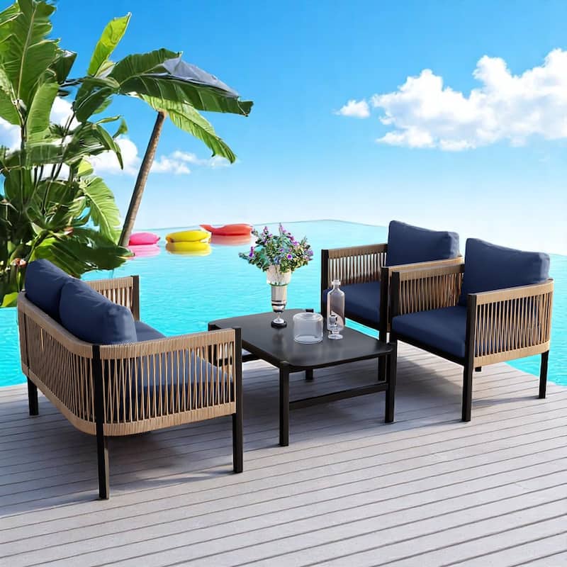 Modular Multi-Person Outdoor Sofa Set with Tempered Glass Table - Ideal for Garden, Backyard, and Balcony