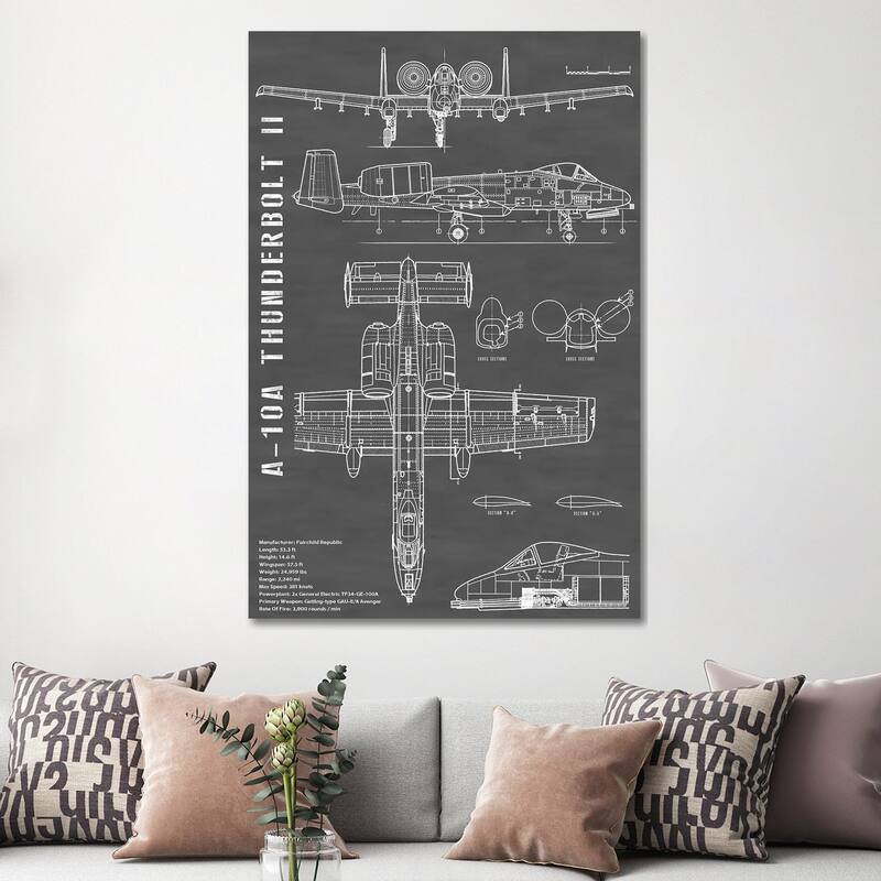 iCanvas "A-10 Thunderbolt II (Warthog) Airplane In Black - Portrait" by Action Blueprints Canvas Print