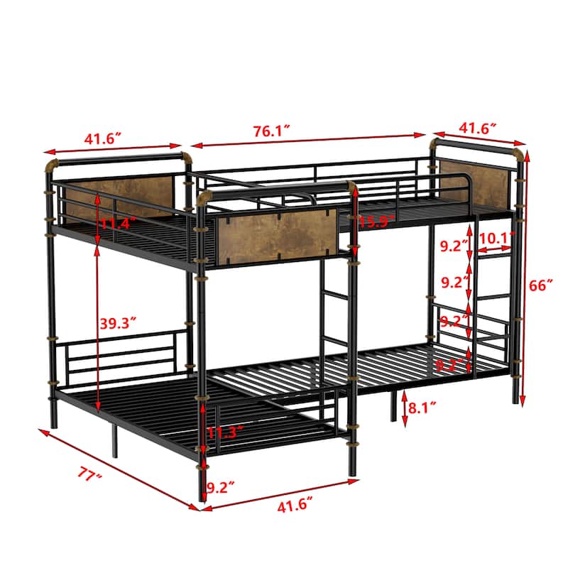 Heavy Duty Metal Twin Bunk Bed Frame Detachable Triple Bunk Bed