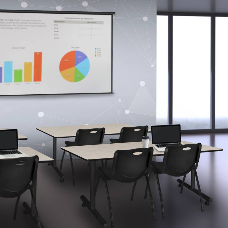 60" x 30" Training Table- Maple and 2 "M" Stack Chairs- Black