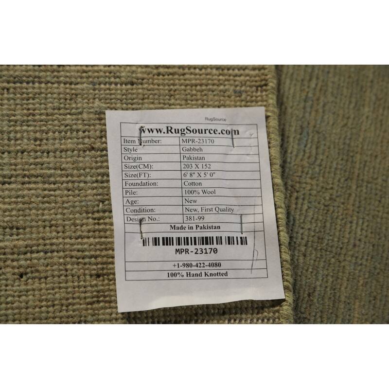 Gabbeh Oriental Rug Handmade Tribal Green Wool Carpet - 5'0" x 6'8"