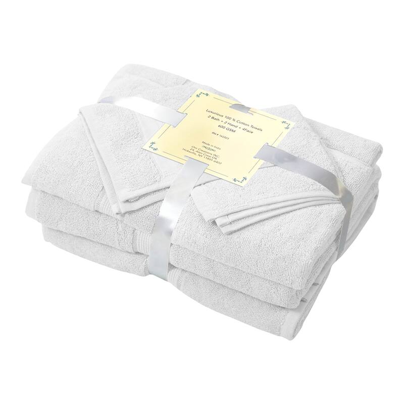100% Ringspun Cotton Absorbent | 600 GSM | 6-Piece Bathroom Towel Set | Absorbent & Quick Dry - 27''x54'' - White