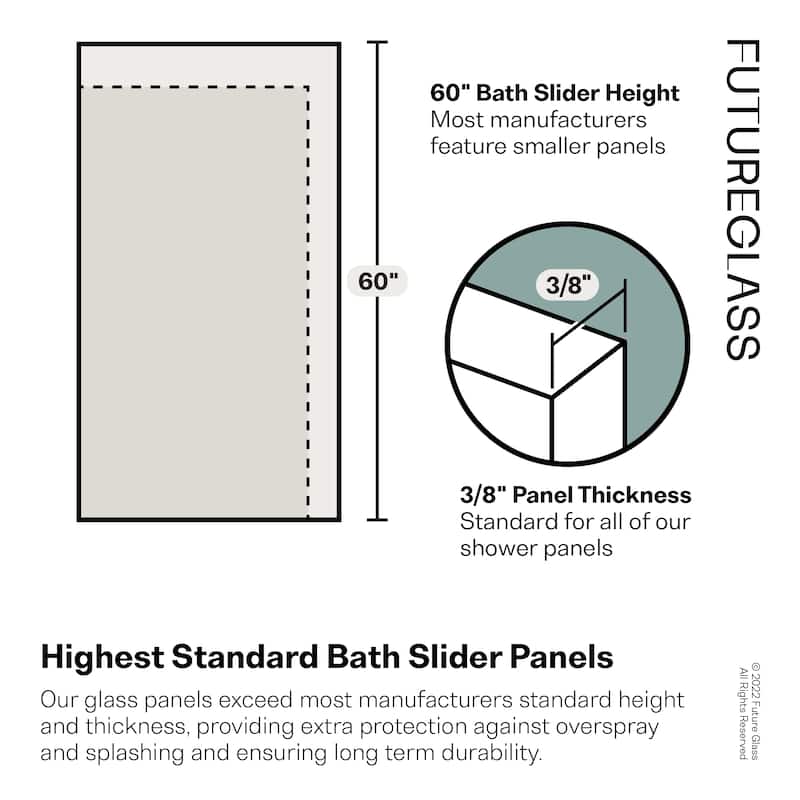 Glass Warehouse 68 in. - 72 in. x 60in. Frameless Bath Tub Sliding Shower Door