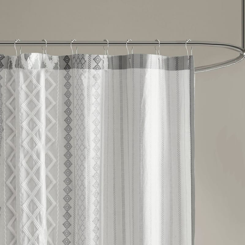 INK+IVY Imani Cotton Printed Shower Curtain with Chenille