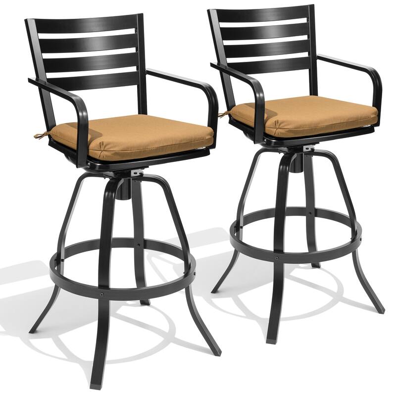 Outdoor Indoor Patio Aluminum Swivel Bar Stools Set with Sunbrella Cushions - ECHOTEAK - 2-Piece