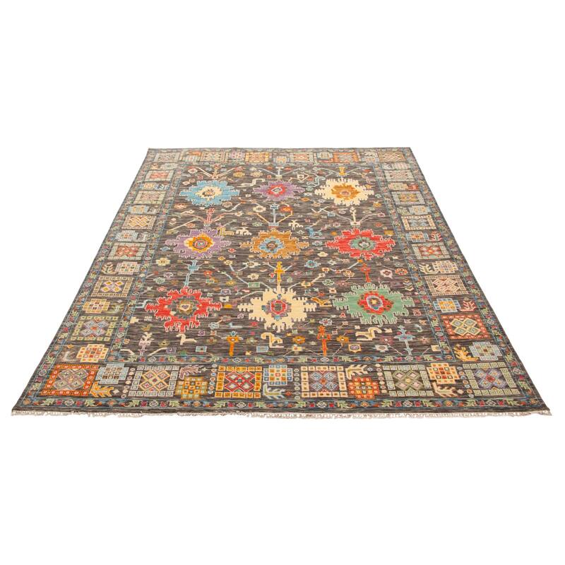 ECARPETGALLERY Hand-knotted Modern Oushak Dark Grey Wool Rug - 9' x 12'