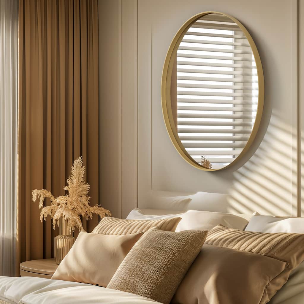 Oval Wall Mirror Brushed Gold Aluminum Framed Vanity Accent Mirror - 22"x30"