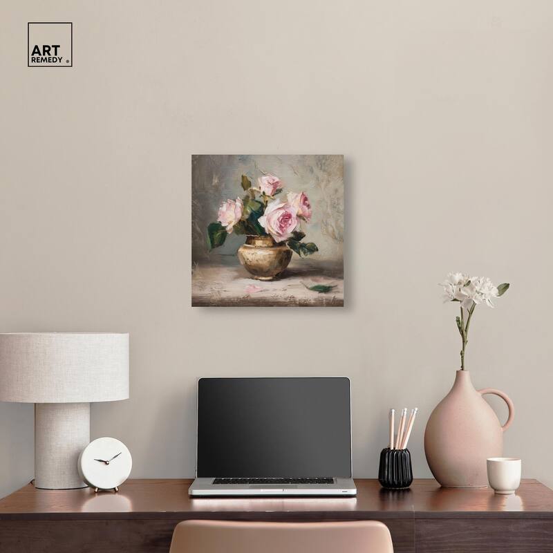 Pink Petals and Brass Canvas by Art Remedy, Gallery Wrapped