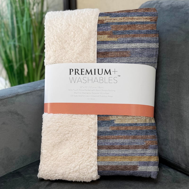 Premium Machine Washable ASB114 Modern Stripes Sherpa Throw Blanket