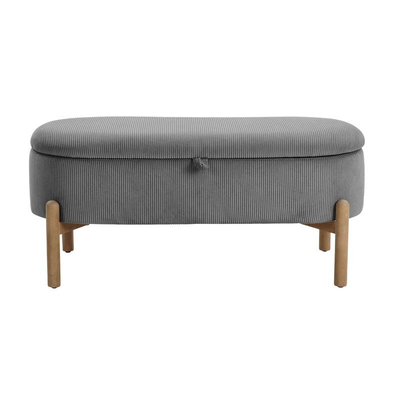 Farmhouse Style Fabric Solid Wood Storage Bench with Flip Top