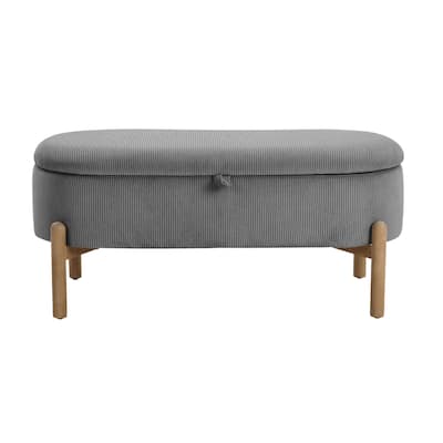 Farmhouse Style Fabric Solid Wood Storage Bench with Flip Top