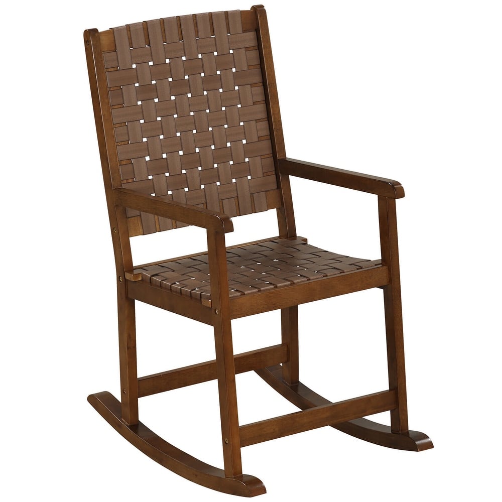 Gymax Rocking Chair with PU Seat & Rubber Wood Frame Safe & Smooth