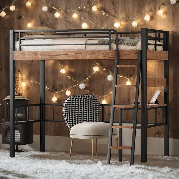 Twin Size Metal Loft Bed With Built in Desk Multi purpose Bed With twin-size-metal-loft-bed-with-built-in-desk-multi-purpose-bed-with