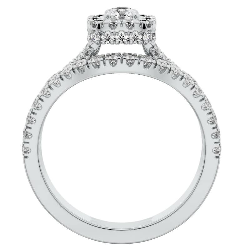 1 1/4Ct Cushion Halo Diamond Engagement Wedding Ring Set in White or Yellow Gold