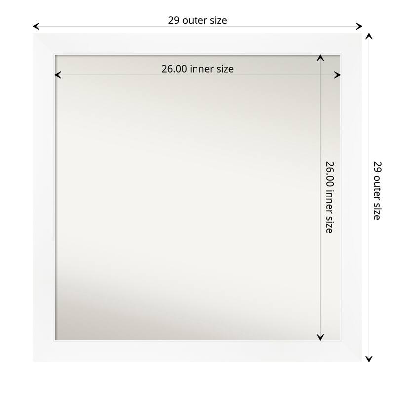 Non-Beveled Bathroom Wall Mirror - Cabinet White Narrow Frame - 29 x 29 in - Cabinet White Narrow