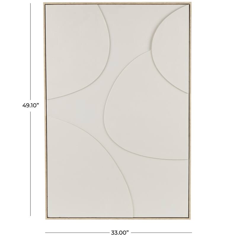 Wooden Geometric Living Room Framed Wall Art with Abstract Circles and Brown Wooden Frame - Beige or White - Roche River Decor