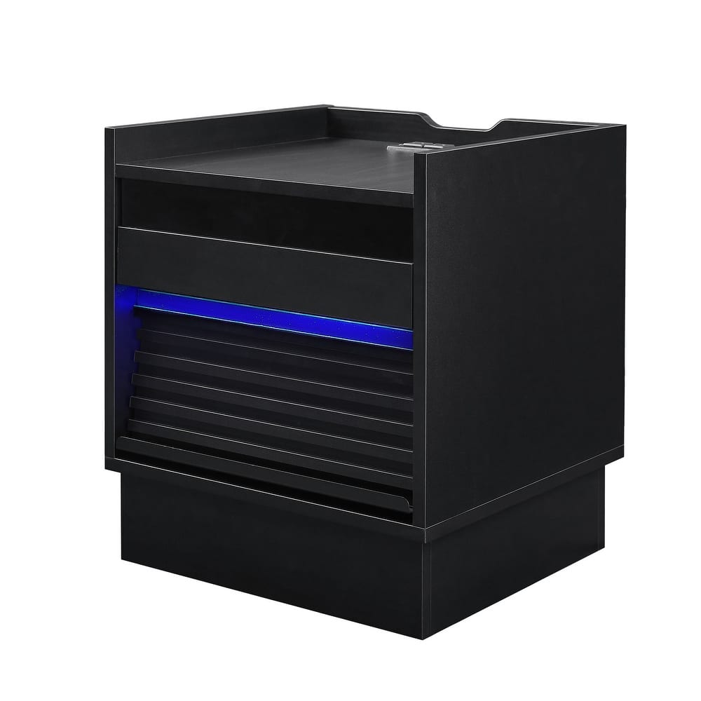 Roomfitters Modern Nightstand with Charging Station, Bedside Table with Storage and Power Outlets for Bedroom