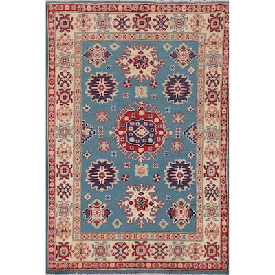 Light Blue Kazak Oriental Accent Rug Handmade Wool Carpet - 3'10" x 5'11"