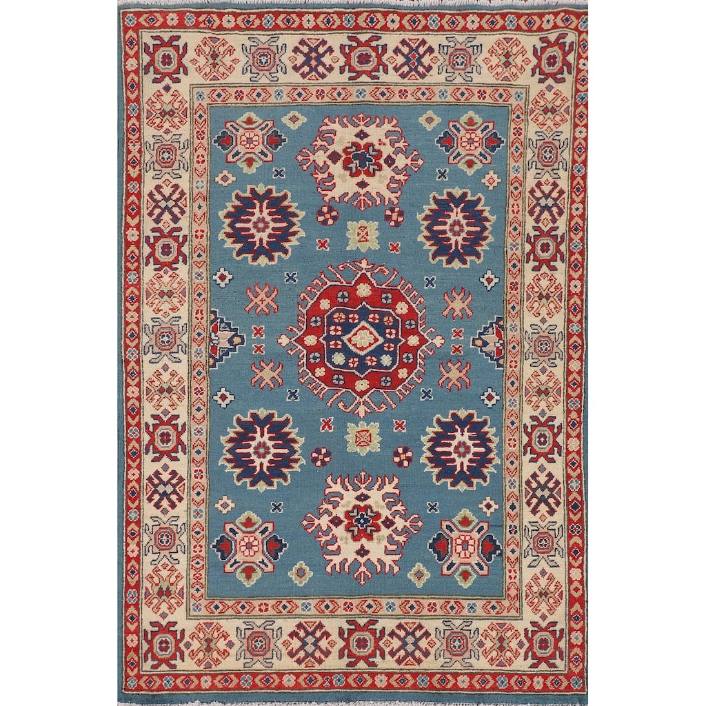 Light Blue Kazak Oriental Accent Rug Handmade Wool Carpet - 3'10" x 5'11"