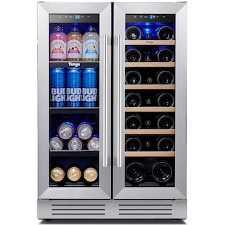 Yeego 24 inch Built-In French Door Dual Zone 20 Bottle Wine Refrigerator 60 Can Beverage Center - 24 inch