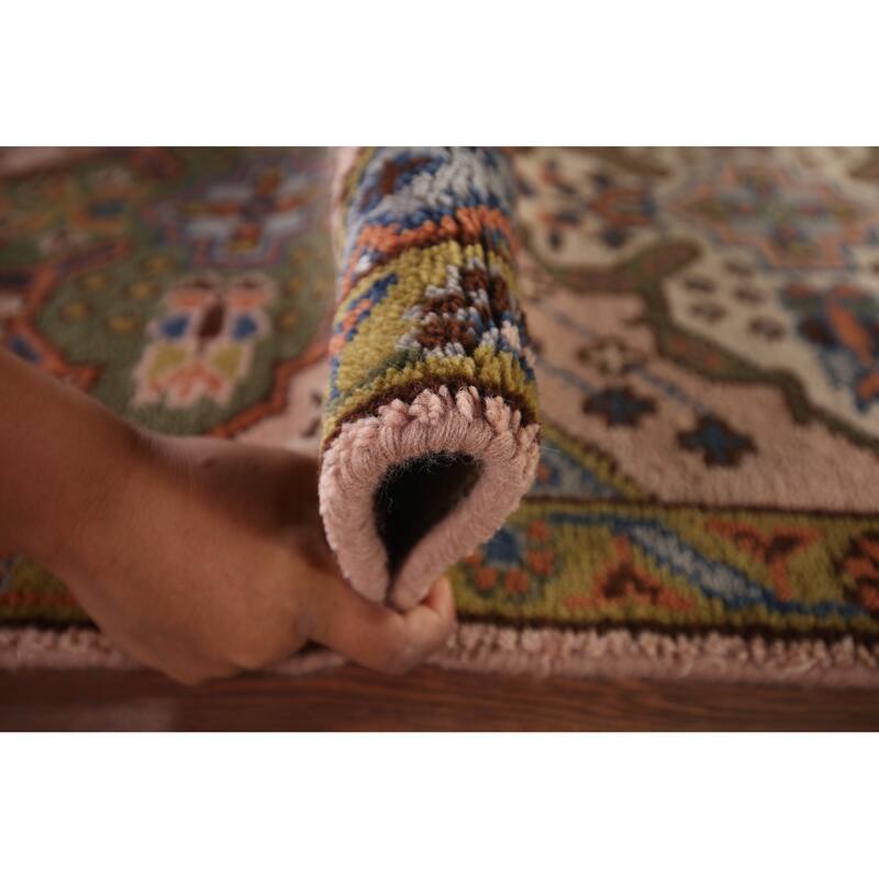 Pink Geometric Kazak Oriental Runner Rug Hand-Knotted Wool Carpet - 2'6"x 9'11"