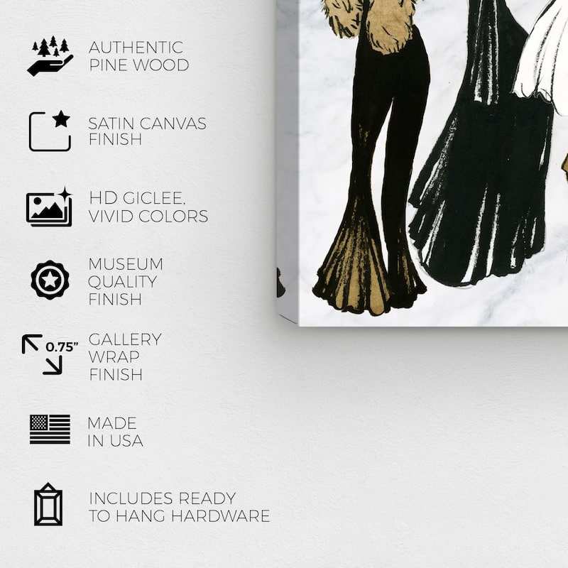 Wynwood Studio Canvas Fashion and Glam Lovely Closet Noir White and Metallic Gold Glam Wall Art Canvas Print
