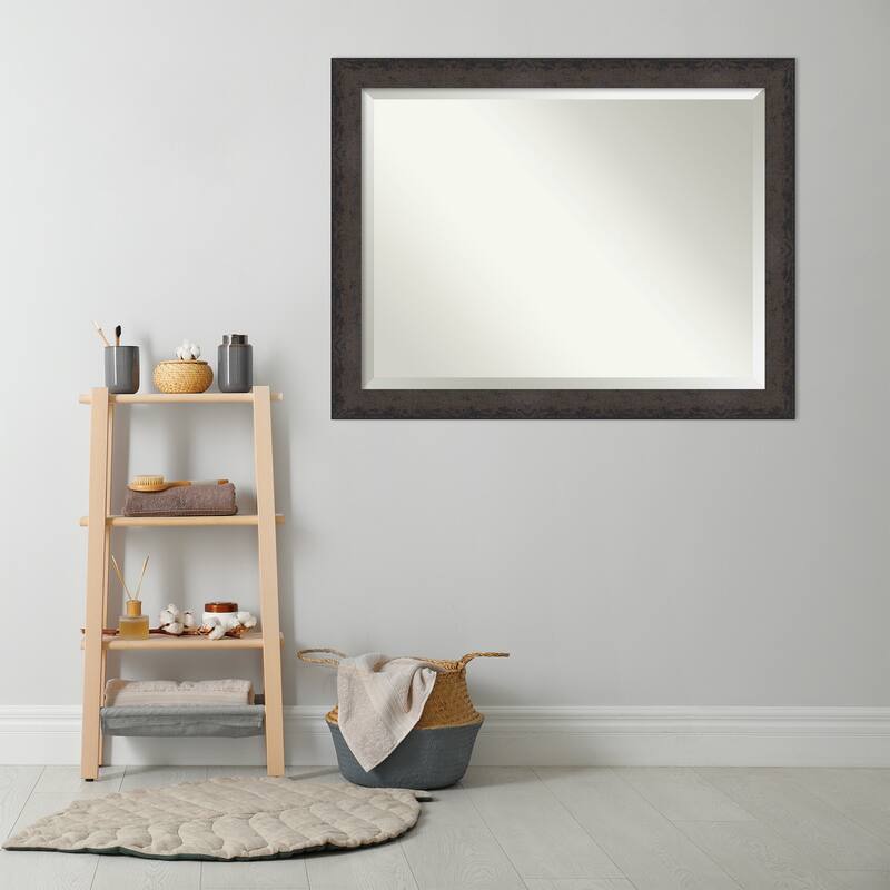 Dappled Beveled Wood Framed Bathroom Vanity Wall Mirror