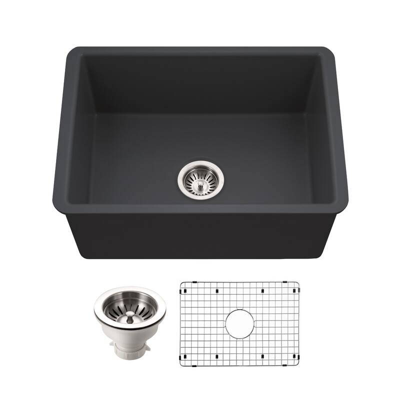 Houzer PTU-2800-C Platus 25-1/2" Undermount Single Basin Fireclay - Black