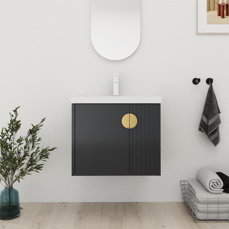 Bathroom Vanity With Sink In 24/28 Inch, Floating Bathroom Vanity With Soft Close Door - 23.8"W x 18.5"D x 20.7"H - Black