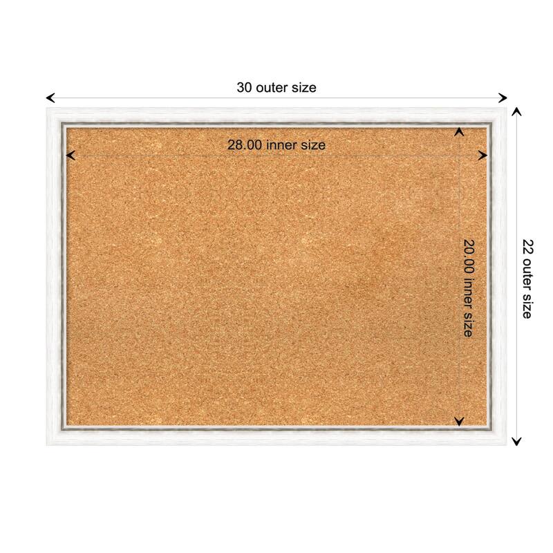 Morgan Wood Framed Natural Corkboard Bulletin Board - Morgan White Silver - Board Size 28x20