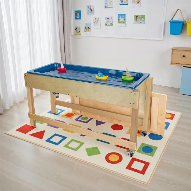Kids Sand & Water Sensory Table with Lid & Drain Faucet - Birch Wood Indoor Play Activity Table