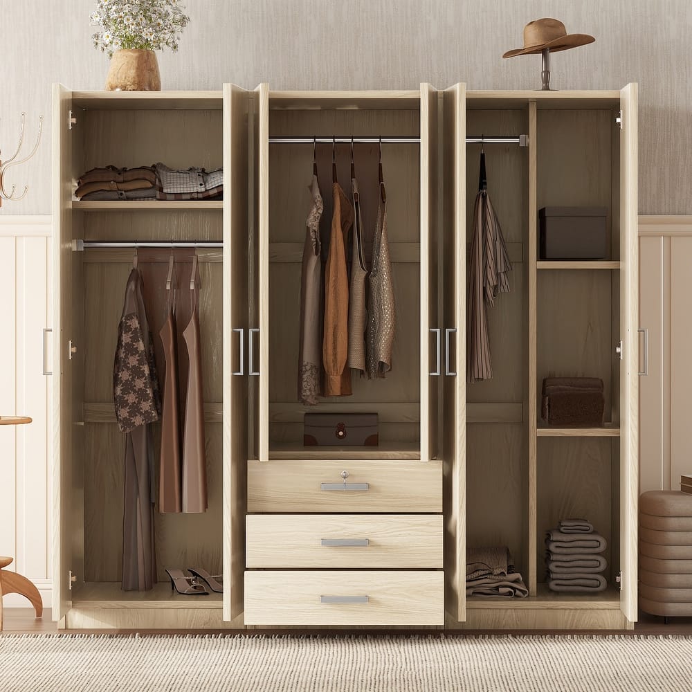 Roomfitters 6-Door Wooden Wardrobe Storage for Bedroom, with Spacious Shelves and Large Drawers, Ideal for Organizing Clothes