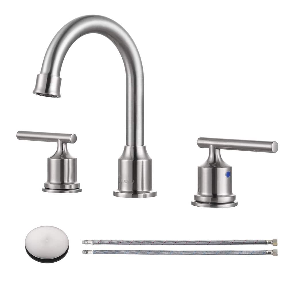WOWOW 8 in. Widespread Double-Handle Bathroom Faucet with Drain Kit