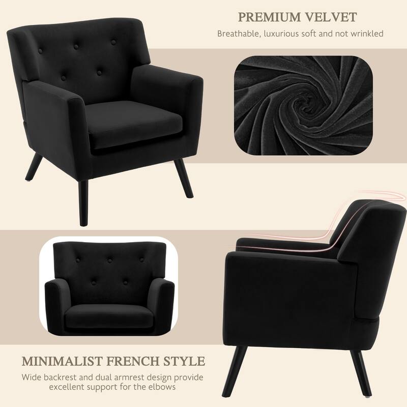 Velvet Upholstered Armchair Tufted Accent Chair, Set of 2 - 30.71"H x 28.35" W x 27.56"D