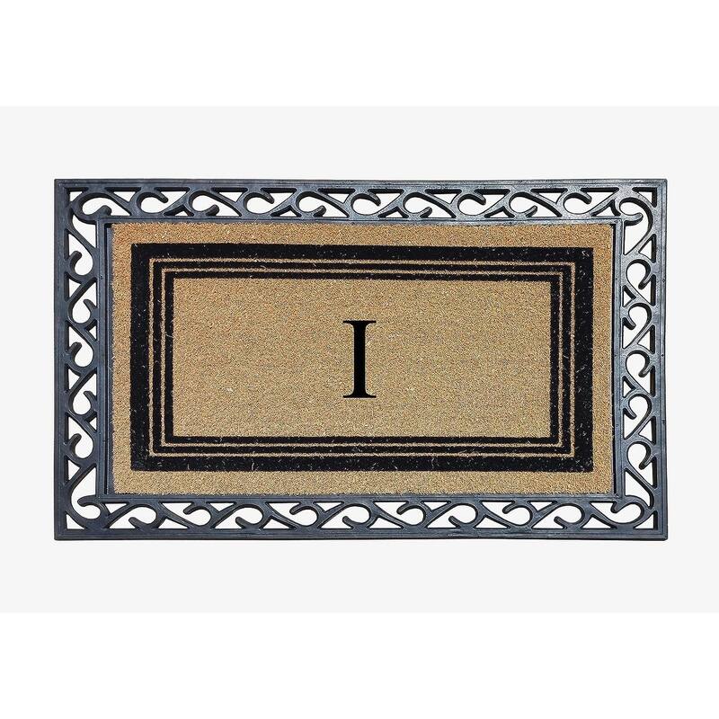 A1HC Natural Coir & Rubber Monogrammed Entrance Door Mats, Non-Slip, Flock Doormat, Thin-Profile Indoor Outdoor Doormat 24"x36" - I