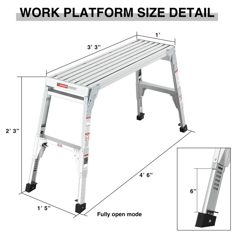 Aluminum Folding Portable Work Platform with Telescopic Feet