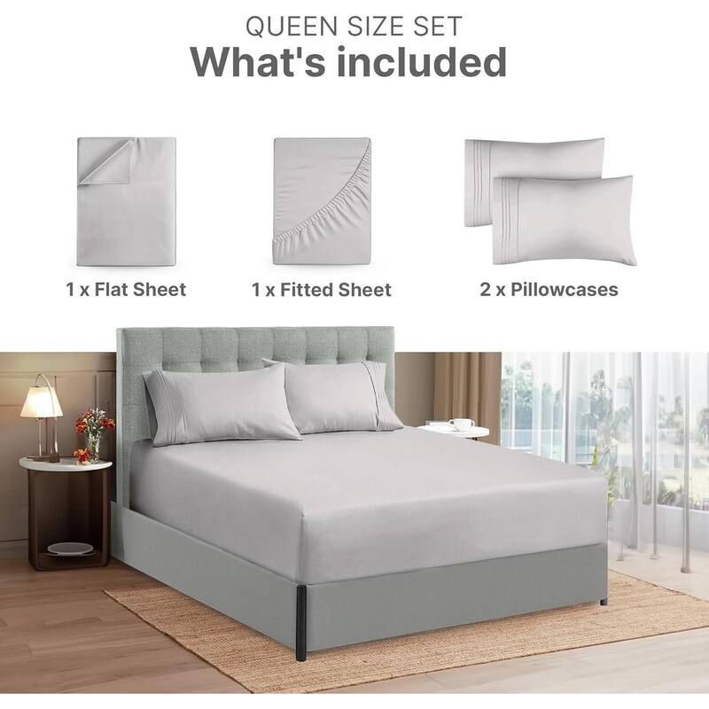 CGK Linens 4 Piece Solid Microfiber Extra Deep Pocket Bed Sheet Set