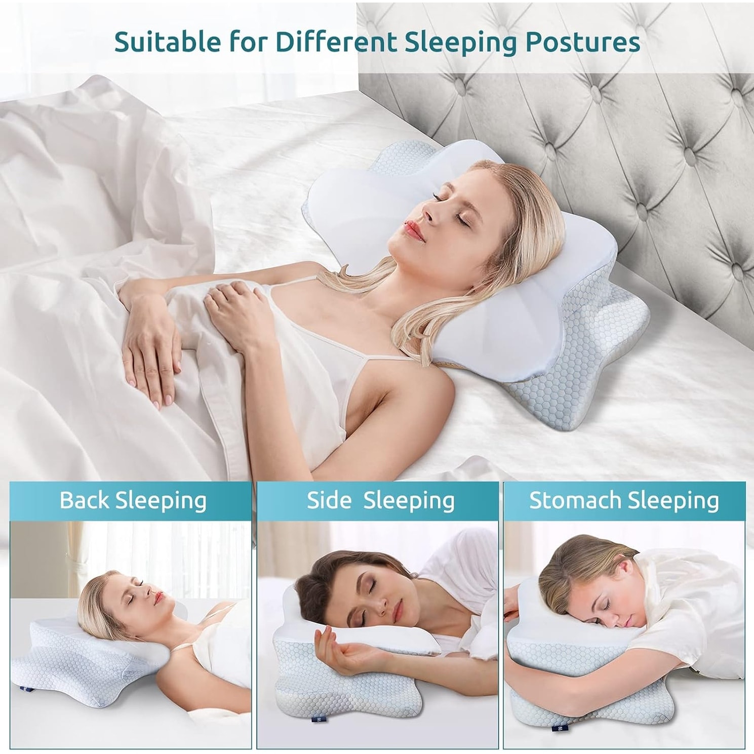 Cervical Pillow for Neck Pain Relief Ergonomic Orthopedic Neck Support Pillow for Side Back and Stomach Sleepers King Blue
