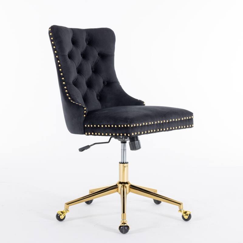 Velvet Upholstered Tufted Button Home Office Chair with Golden Metal Base,Adjustable Desk Chair Swivel Office Chair