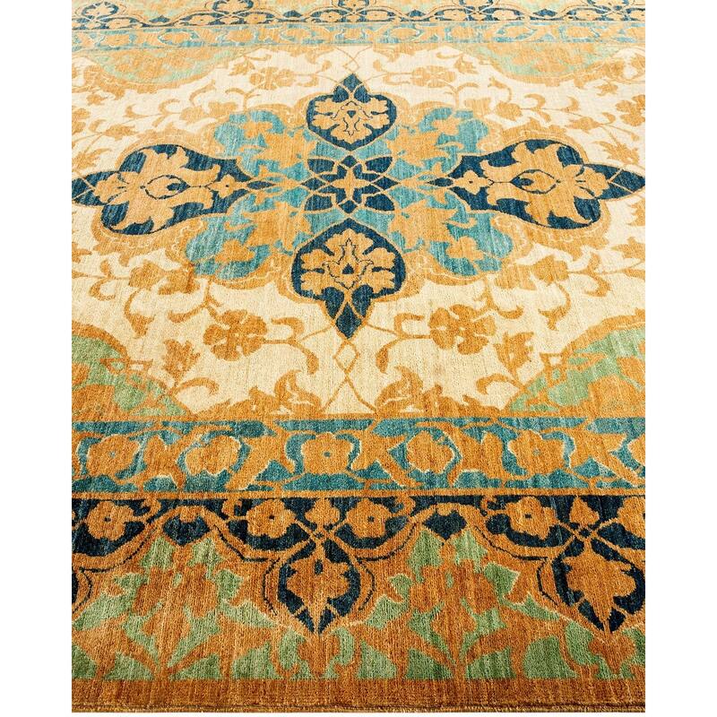 Overton Hand Knotted Wool Vintage Inspired Modern Contemporary Eclectic Ivory Area Rug - 8' 3" x 10' 6"