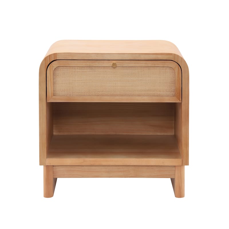 Christopher Knight Home - Boho Minimalist 23.62" Nightstand with Glide Drawer, Open Shelf & Iron Handle, Versatile Home Use